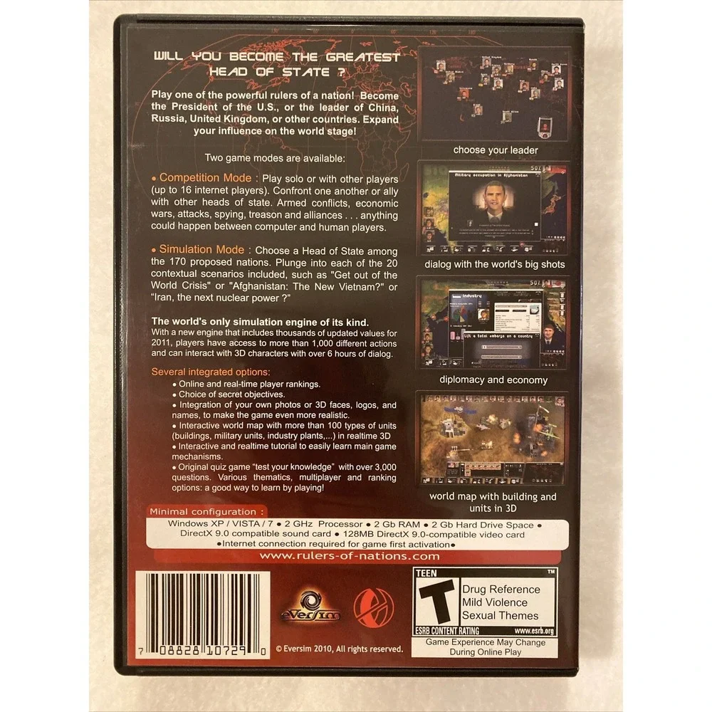 Eversim Rulers Of Nations Geo-Political Simulator 2 PC Game DVD-ROM With Case